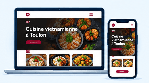 Illustration d’un restaurateur présentant ses plats et son service de livraison sur téléphone.