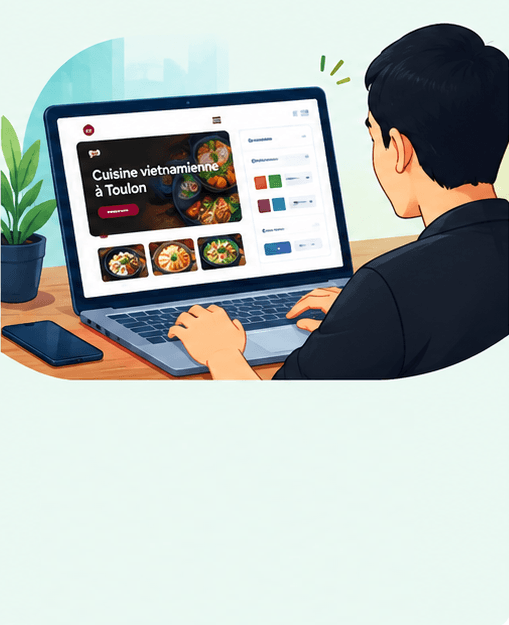 Aperçu d’un même site de restaurant sur ordinateur et téléphone.